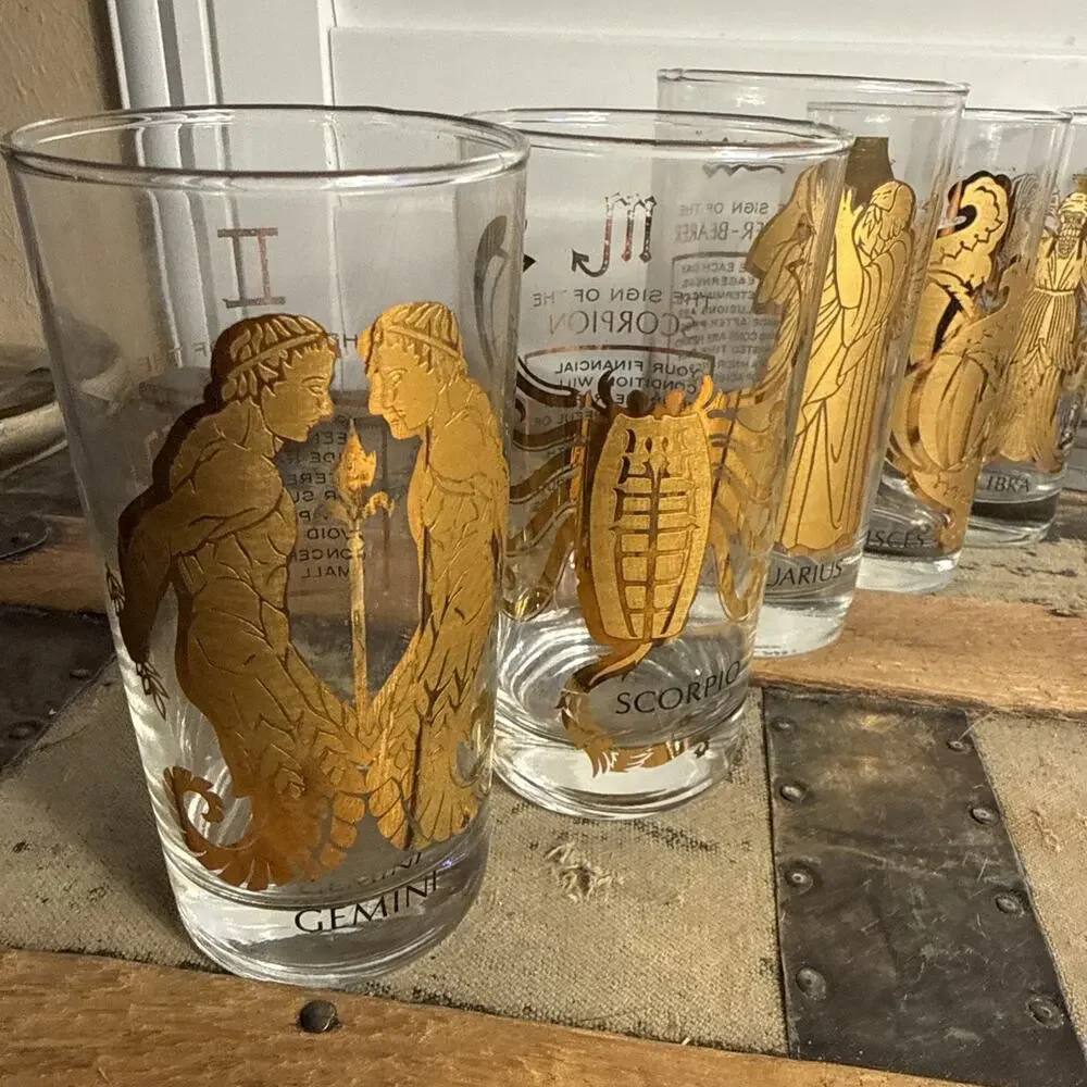 Vintage Glass Zodiac Tumblers 22k Gold Astrology